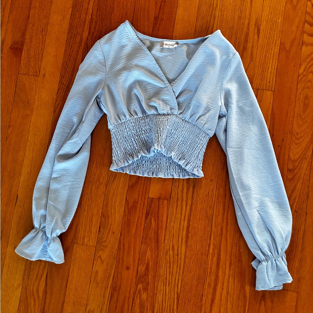 Altar'd State Sky Blue Smocked Blouse